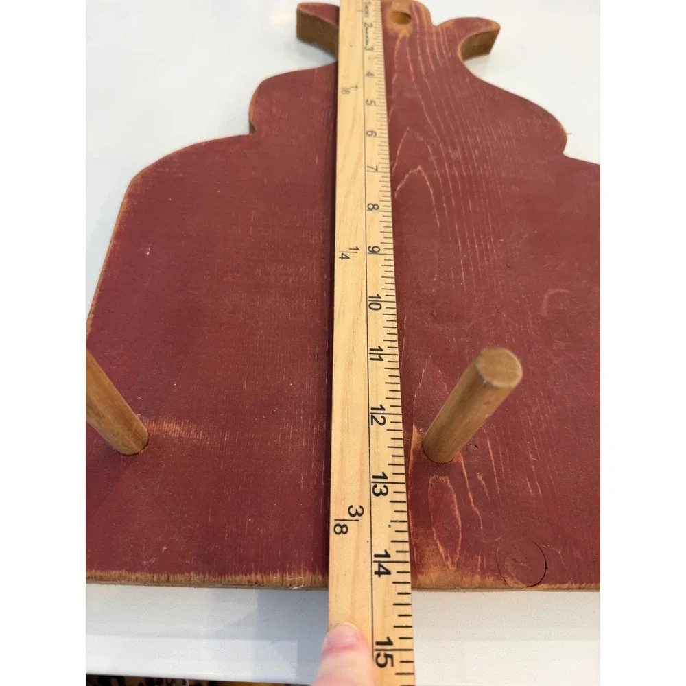 Vintage Primitive Red Wooden Wall Rack Pineapple Top 3 Peg Key Towel Hanger